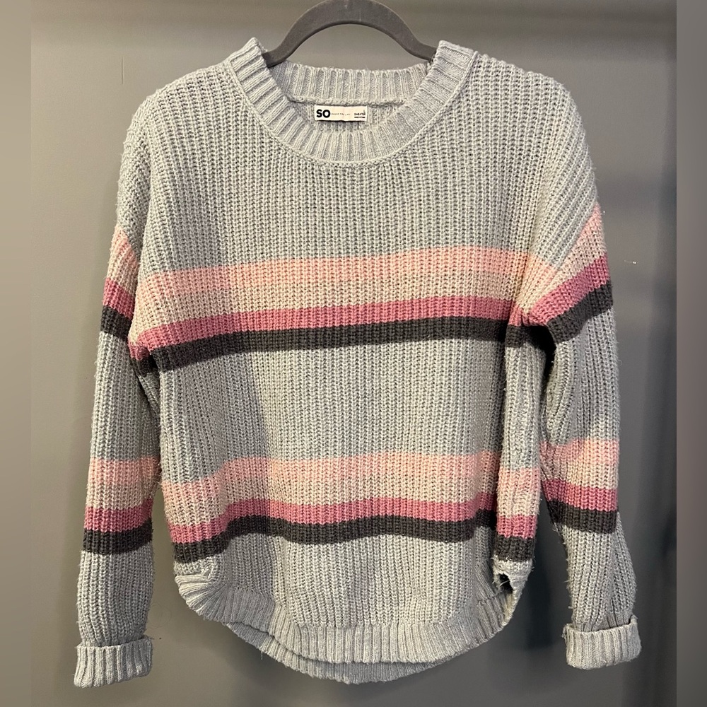 SO Striped Gray and Pink Sweater